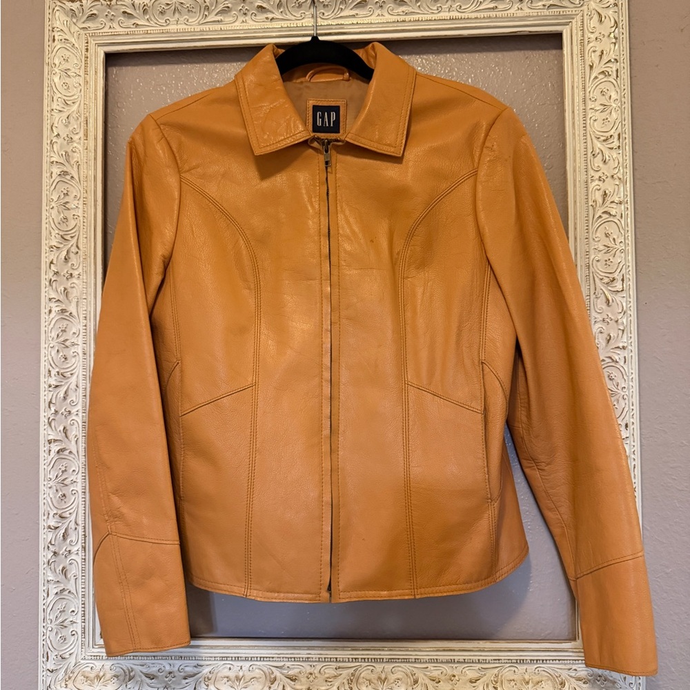 Vintage Y2K 2001 GAP Women's Tan Genuine Leather Jacket